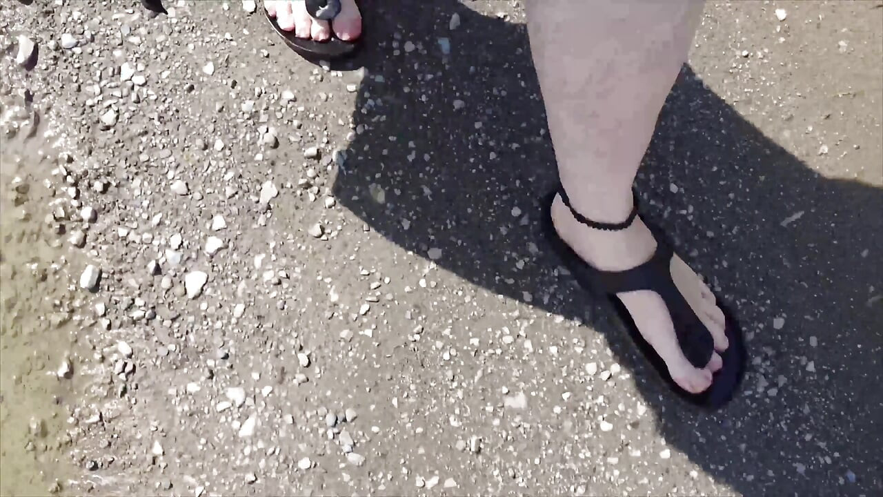 Outdoor in a Black Caftan and Barefoot in Black Birkenstocks