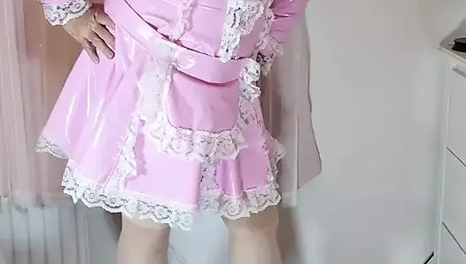 Uk tv slut Nottstvslut pink pvc maid and stockings sissy slut