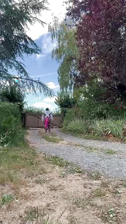In gardener outfit with a little leopard dress