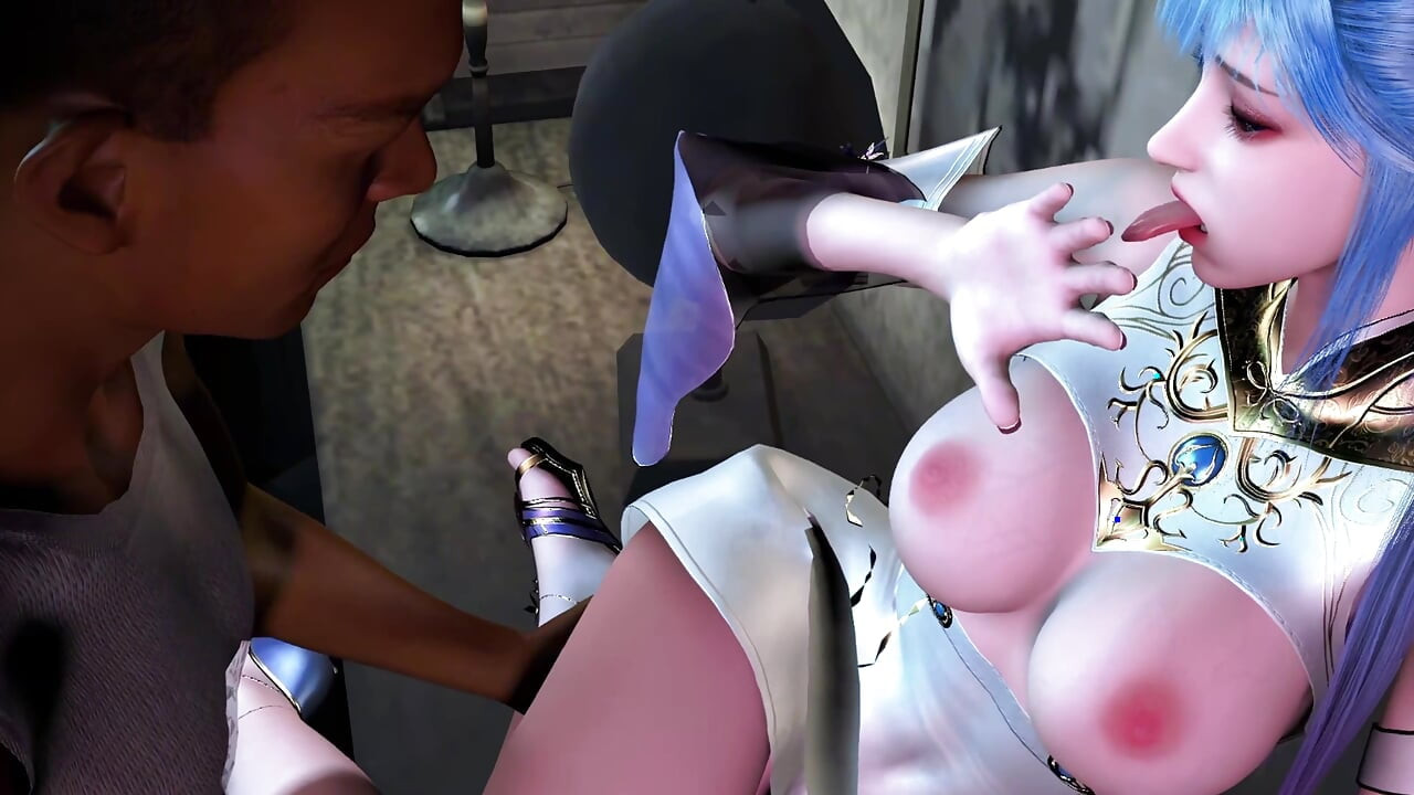 3D süßes cosplay schätzchen im sexy kleid betrügt mit altem schwanz