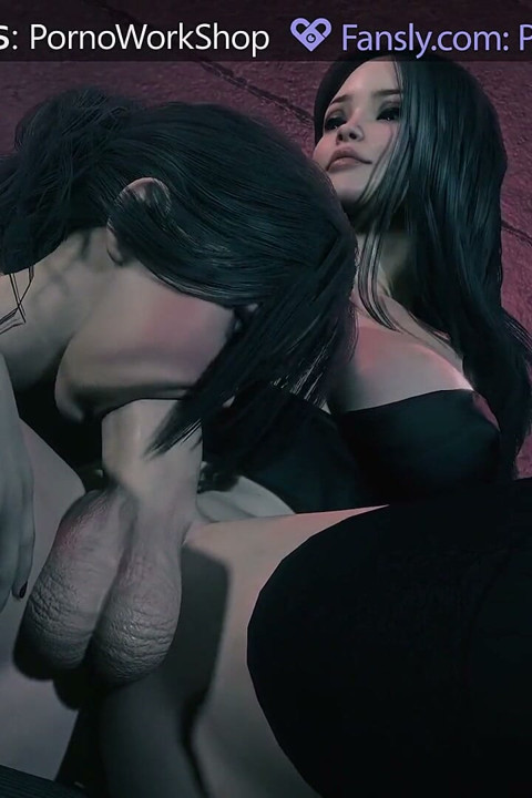 Asian Futanari in Black Stockings. Hot Sex with Deep Throat.