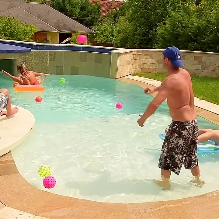 Blonde Poolside Gangbang with Multiple Cocks