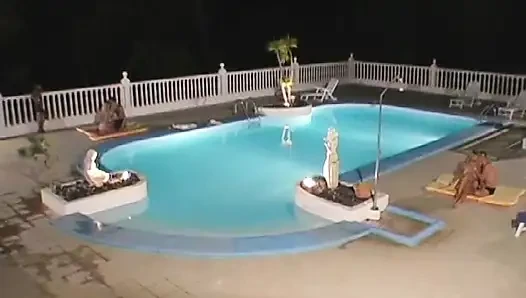 Asian Cutie Watches Two Coules Making Sex Near the Pool in the Famous Resort Hotel
