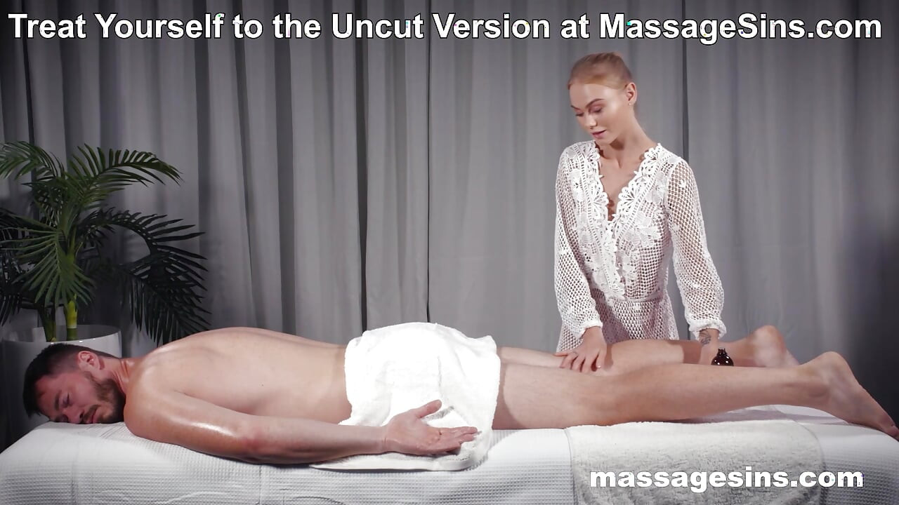 Oiled Blonde with Tattoos Enjoys Sensual Massage and Soft Oral at MassageSins