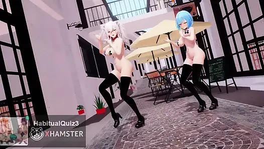 MMD R18 Shishi Lamy Heart Pie, танец зал траха с жестким дилдо Ahegao, секс-танец, публичный гэнгбэнг, 3D хентай