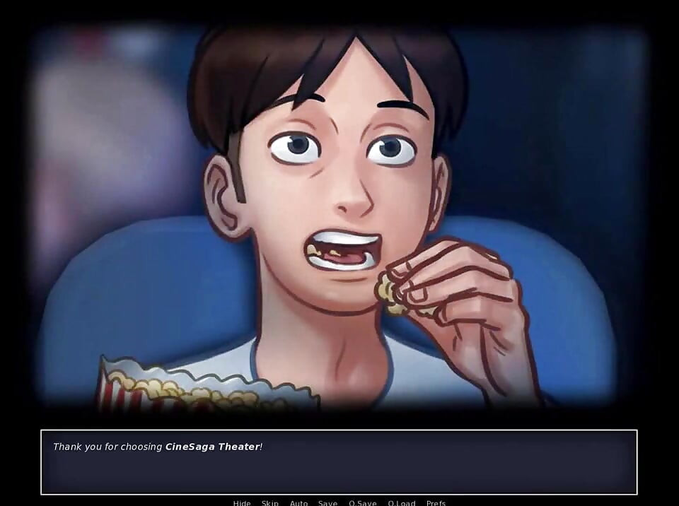 Summertime saga: stepbrother fingers his stepsister in the cinema