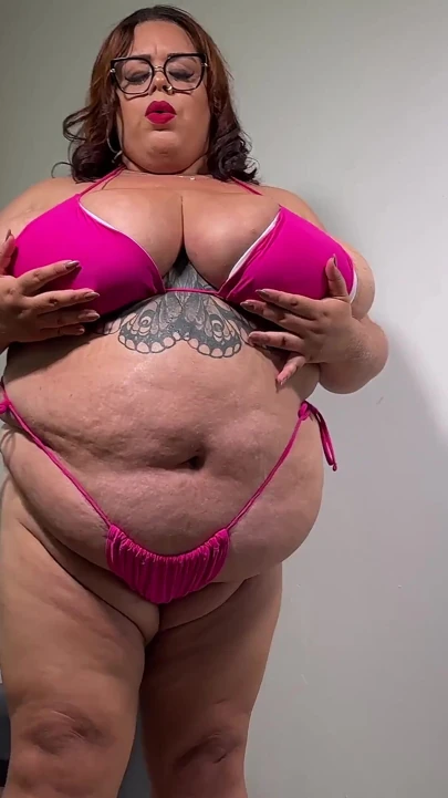 BBW Bikini Babe Angel Fucks Her Own Fat Shaved Pussy and Tight Ass