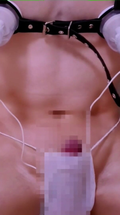 Japanese submissive male nipple masturbation with nipple toy make boner in pants