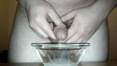 Big cumshot (14 spurts) into a glass bowl