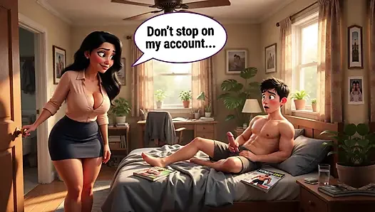 Curvy Mature Woman Catches Man Masturbating And Joins Him After Years Without Sex (AI generated)