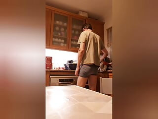 Hot guy's morning routine and cumshot before shower