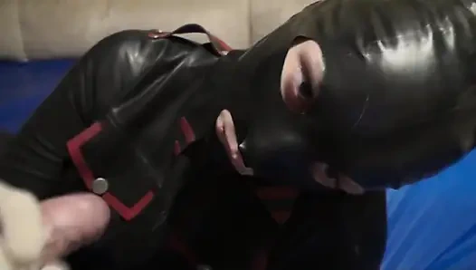 Latex Danielle in latex mask massage his toy