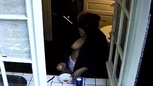 Brunette beauty wearing bodystockings gets doggystyled in the kitchen