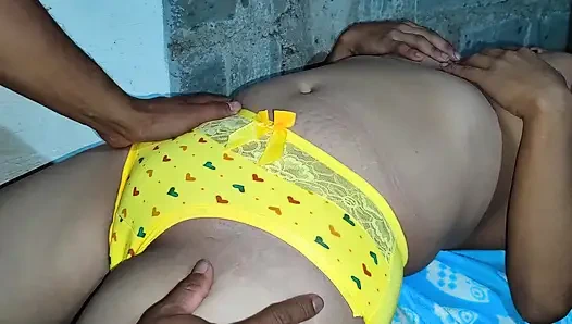 Opening my virgin pussy and ending up fucking and filling my stepsister's pussy with cum in Indian Tamil sex video.