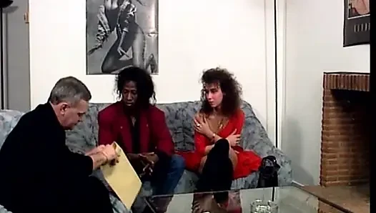 Classic German babes fucking big black dick in threesome