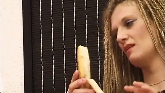 Banan in pussy dick in ass
