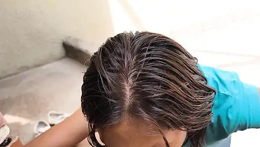 Single mother candy seller on the street sucks my dick