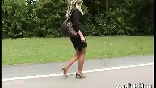 Sexy nylons and high heels this hot leggy blonde has it all