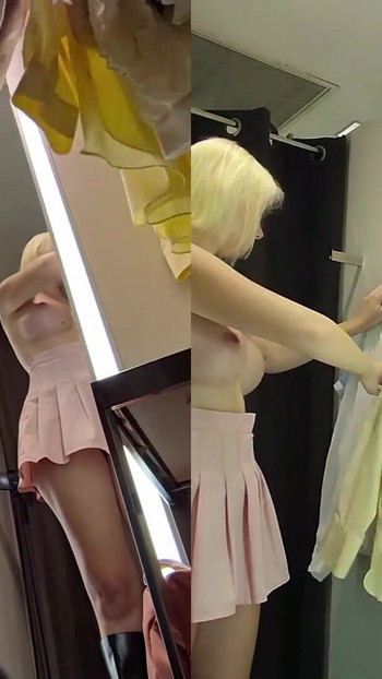 Unforgettable moment from "Bottom view in public fitting room on pussy of blonde with big tits"