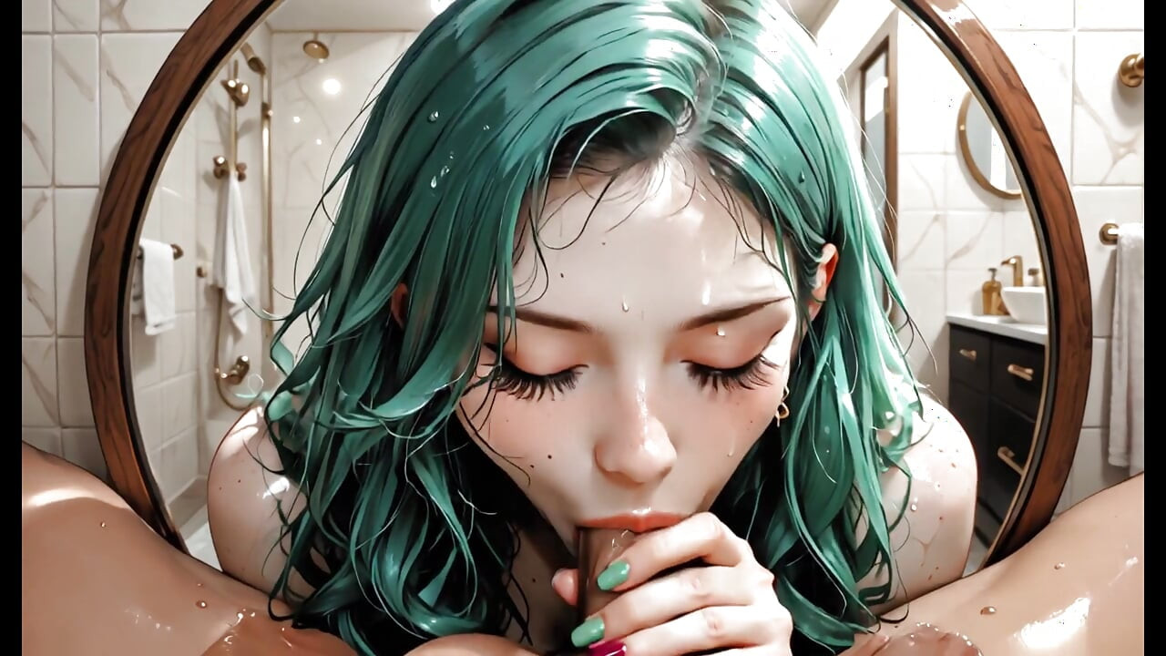 Beautiful Multicolored Haired Girl Sucking Cock In The Bathroom - Blowjob Wet And Deep
