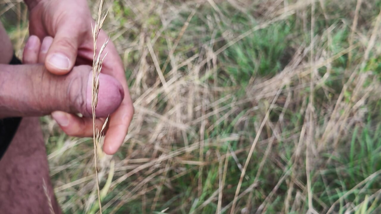 outdoor piss with my uncut xl dick, walking around with soft cock