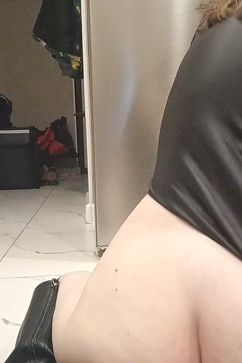Latex Bitch with Big Boots Oils Her Ass and Fucks Herself in the Ass Until It Starts to Throb a Little