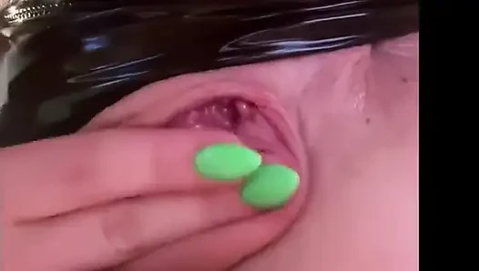 Oil Show with Masturbate Pussy Closeup. Fingering Pussy and Oil Ass and Tits