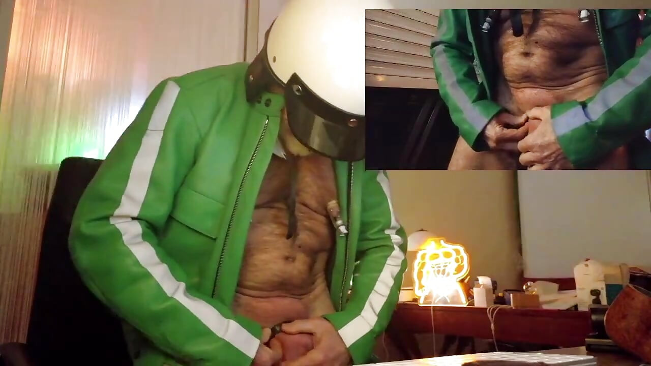 Cop Pumps His Balls, Cock and Nips While Wearing His Cop Leather