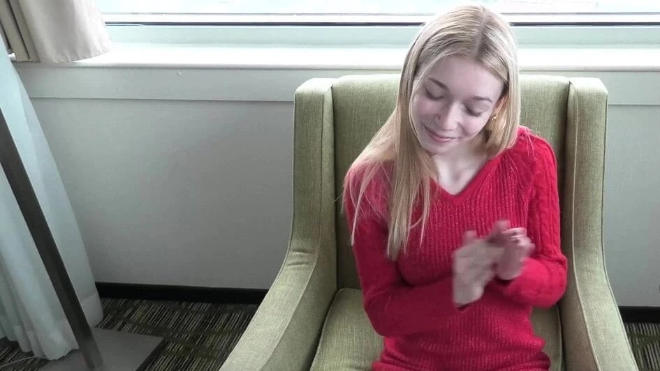 Just turned 18 - blonde slender teen making her first porn