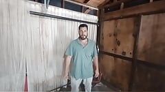 Hot Bodybuilder Working out and Masturbating in Garage - Big Dick