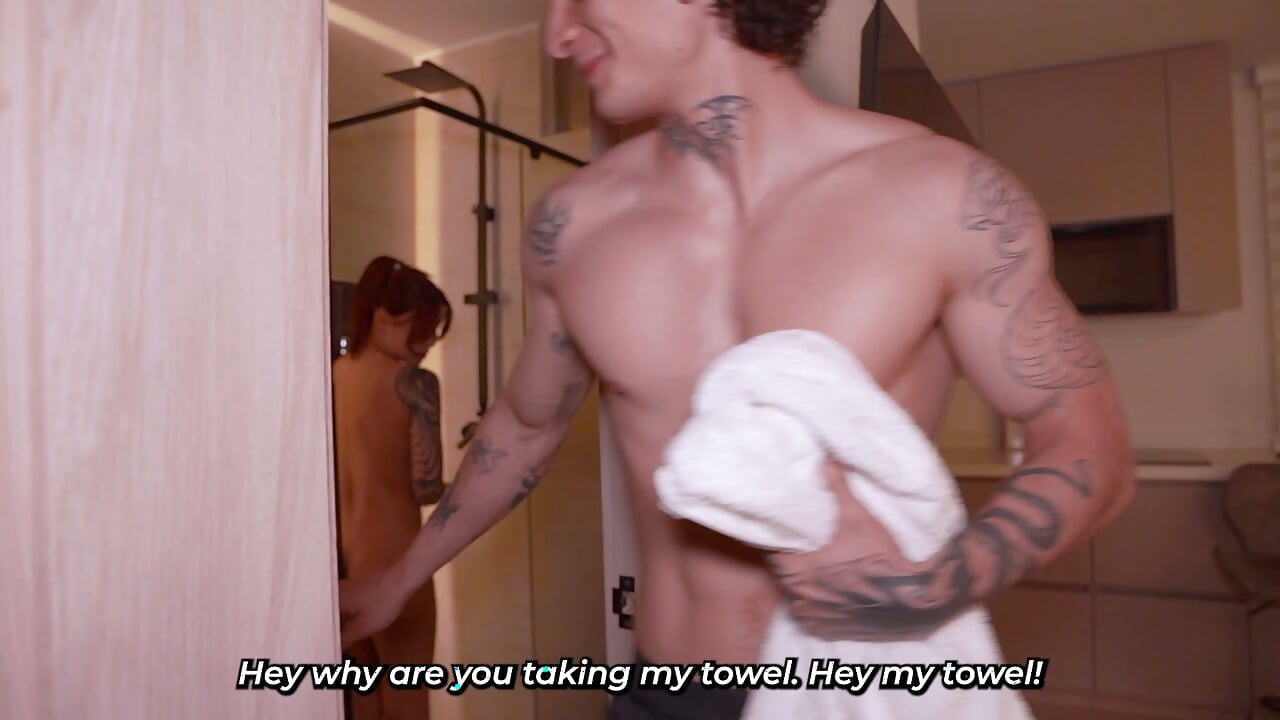 Passionate kisses between step-siblings She asks me for a towel, and I show her my dick!