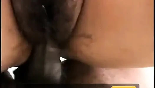 Chubby black chick takes a hard cock up her hairy pussy