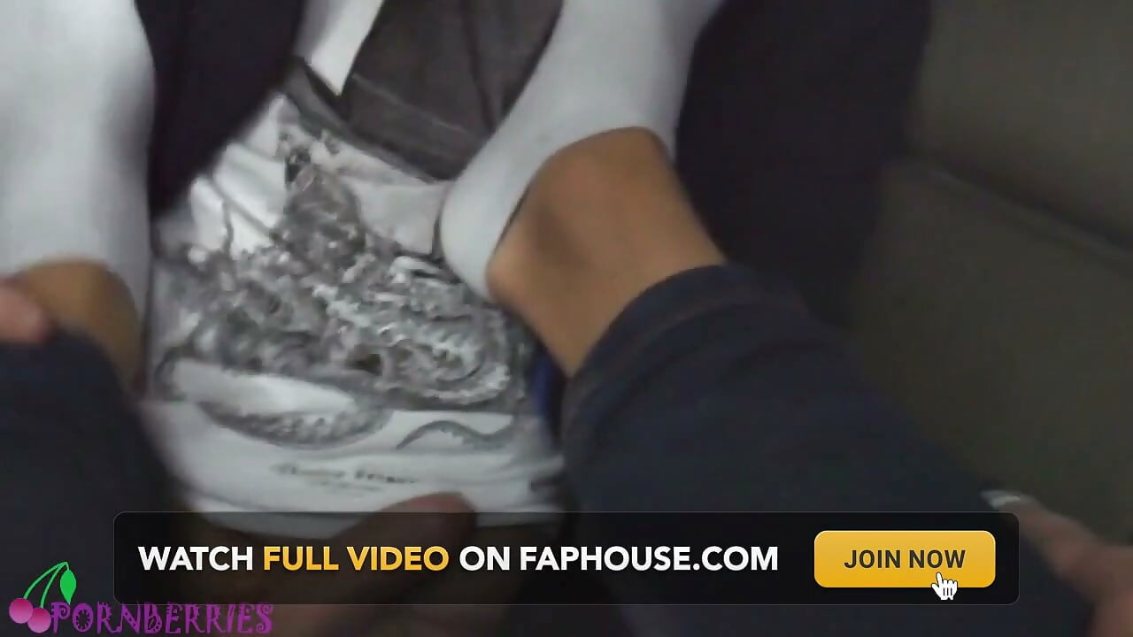 Receiving feetjob on car parking