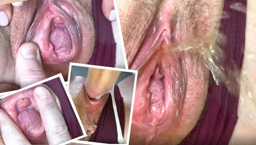 Eating and fucking a meaty hole of a young mom after pissing. Close-up