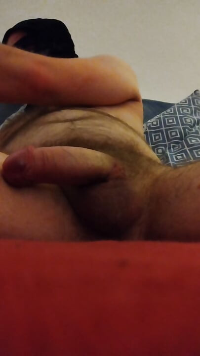 Chubby bear jerks his hairy cock
