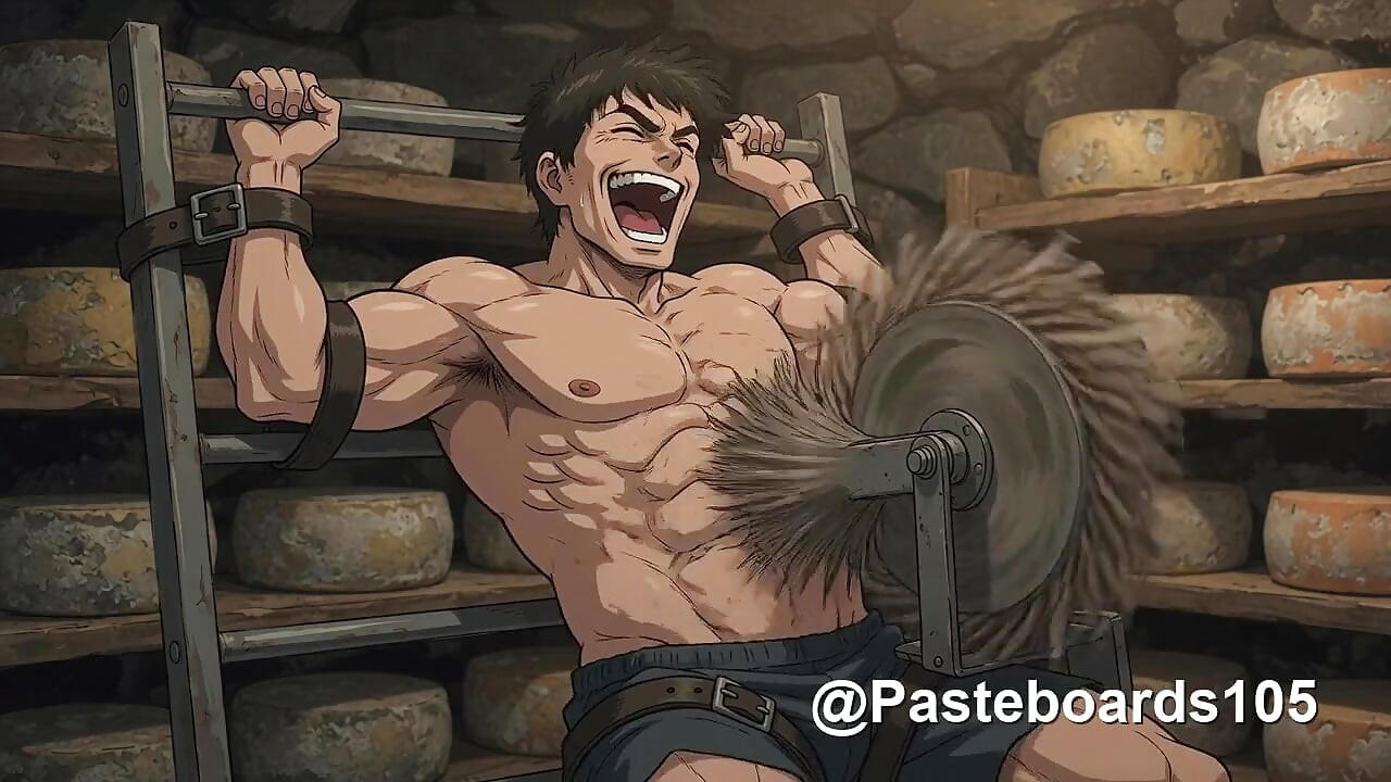 Braços Acima da Cabeça, Abdômen Exposto - Jocks Musculosos de Anime Amarrados Levando Cócegas nas Costelas e na Barriga (Anime 2D)