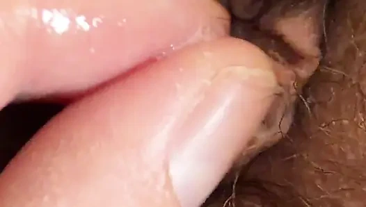 My wife wet pussy, closeup hairy cunt