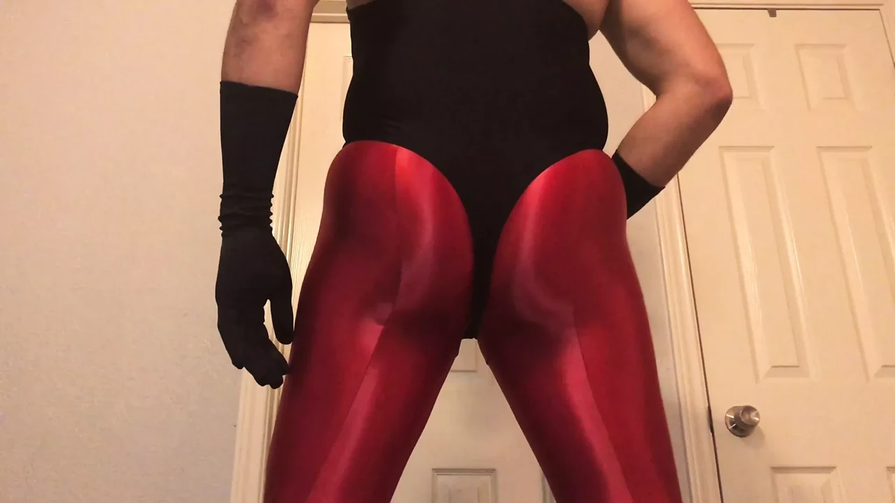 Horny Crossdresser In Black Leotard And Cock Sheath Tights