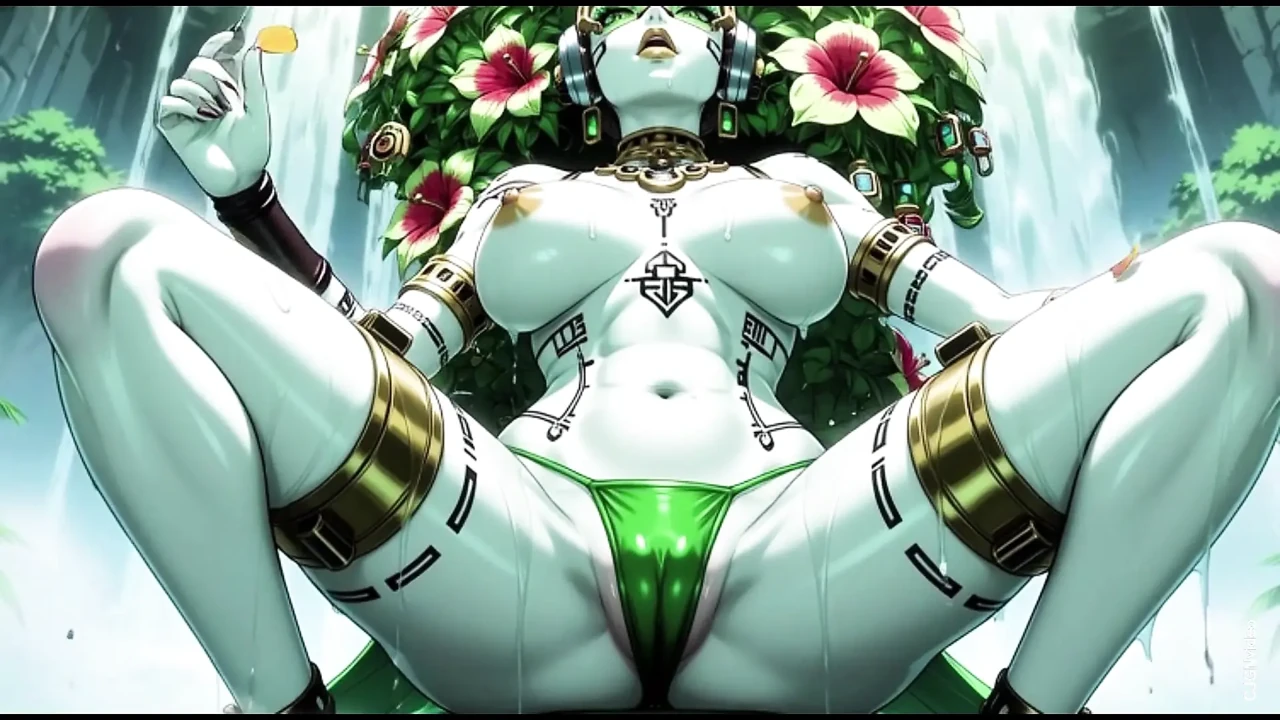 Flower girl sexy pose in waterfall (Ai animation)
