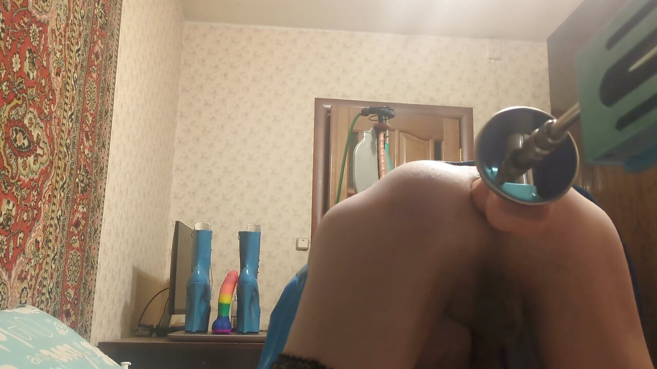 Sissy having anal sex with a fuck machine