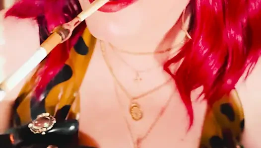 The Beautiful Rubber Beauty Tina Snua Smoking A Cigarette Using A Holder - Smoker Latex Gloves Rings Jewellery