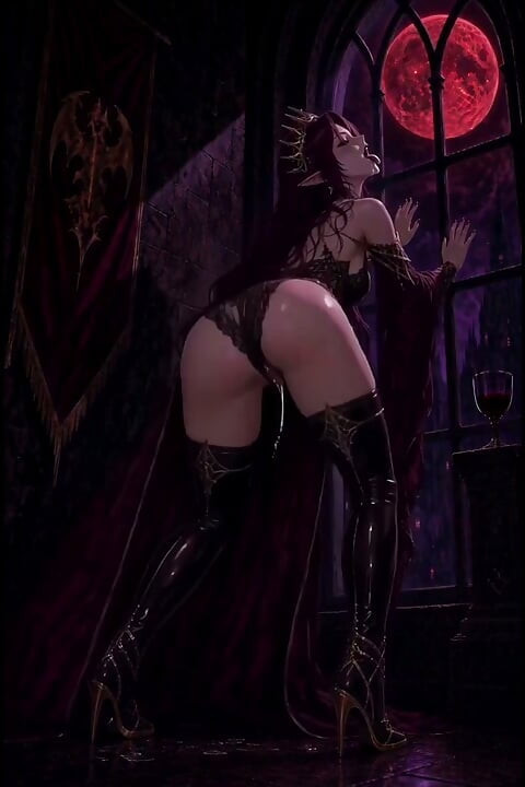 3d anime vampire queen masturbating in the light of the blood moon