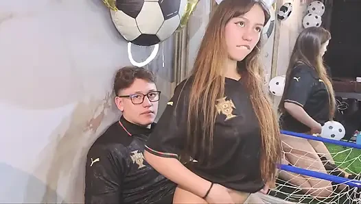 Sweaty amateur sex: My stepbrother fucks me after playing football.