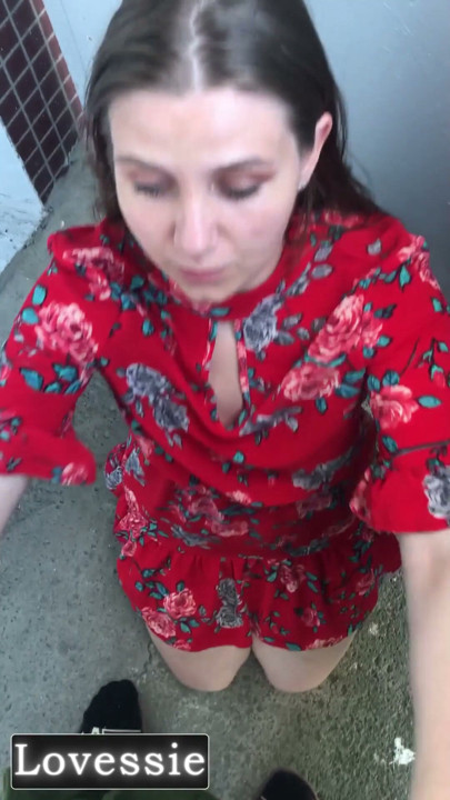 A beautiful MILF in a red dress sucked her neighbor's cock on the balcony and invited him back to her place - Lovessie | Clip 1
