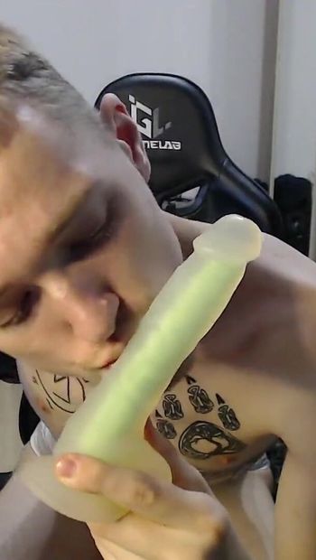 Endo Suck Dildo Jerking off His Dick and Cum