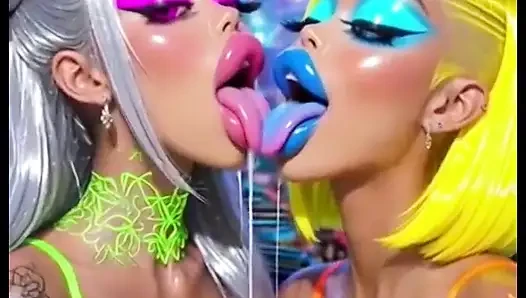 Funny Lesbians Tongue and Kiss Fetish, Ai Animation