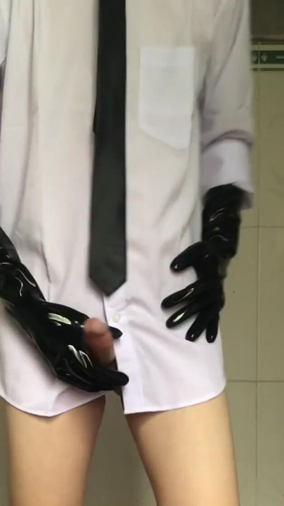 Cum Shot Masturbation With Rubber Gloves | Clip 1