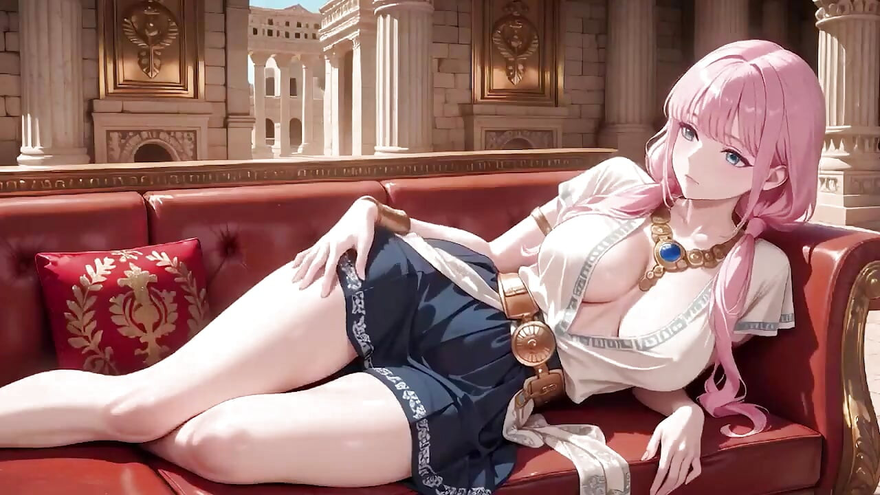 세일러 수트를 입은 수중 판타지 핑크 머리 소녀, 햇빛이 그녀의 피부를 적시면서 물을 만지는 손끝.