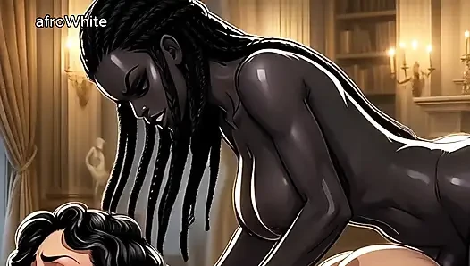 AI Generated - Hentai cartoon animated anime african american black ebony european trans goddess stripper fucks step sister raw