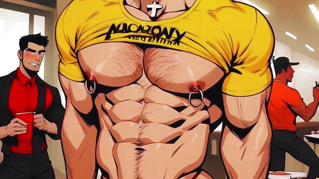 Hot Gay Sex with Waiters in During Dinner. Hard Cock in the Ass and Cum on the Customers' Food.